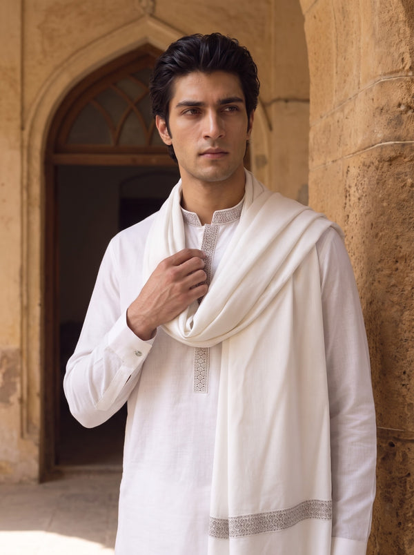 White Woolen Shawl Suit