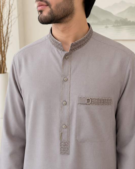 Grey Wash and Wear Kameez Shalwar