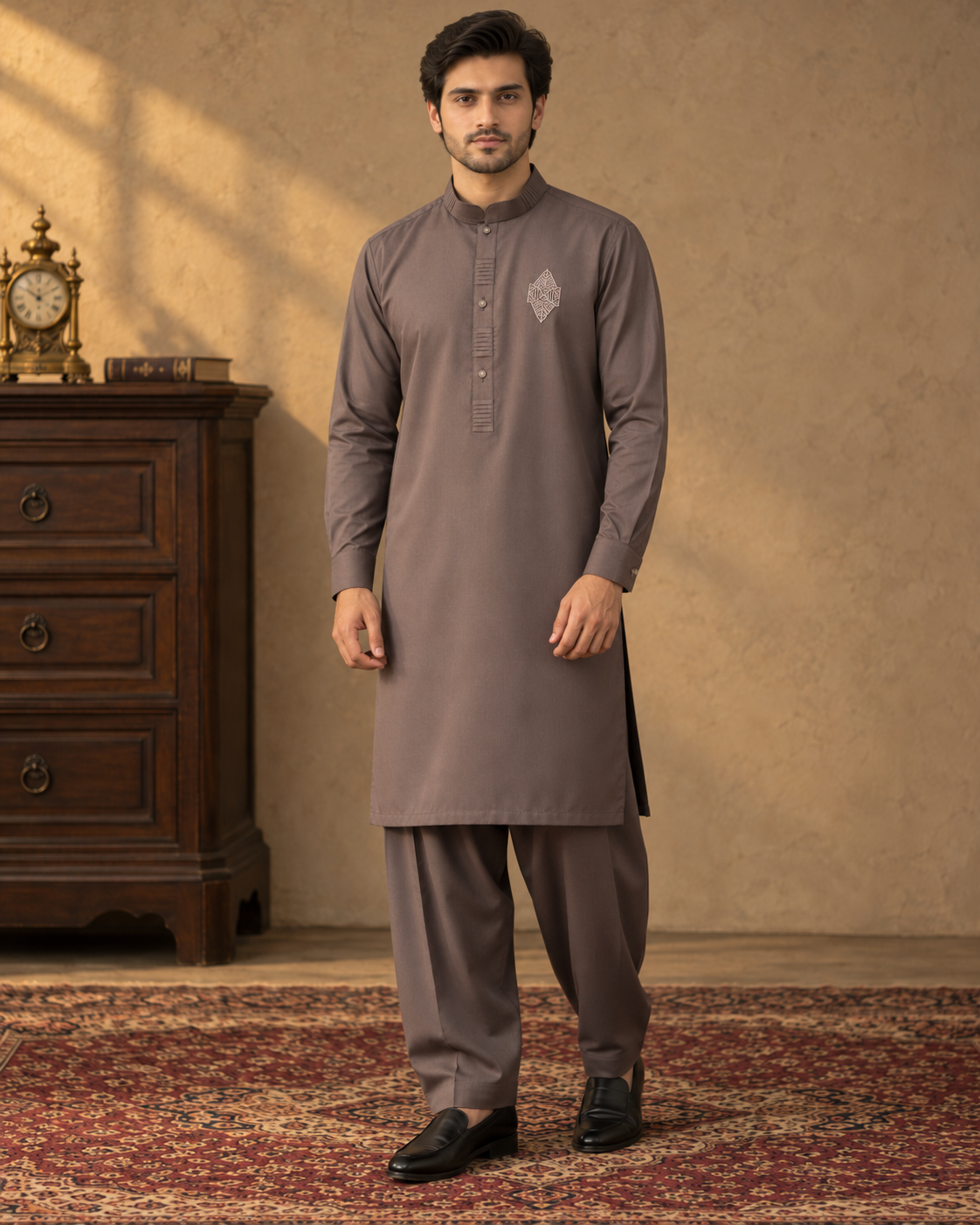 Chocolate Brown Wash and Wear Kameez Shalwar