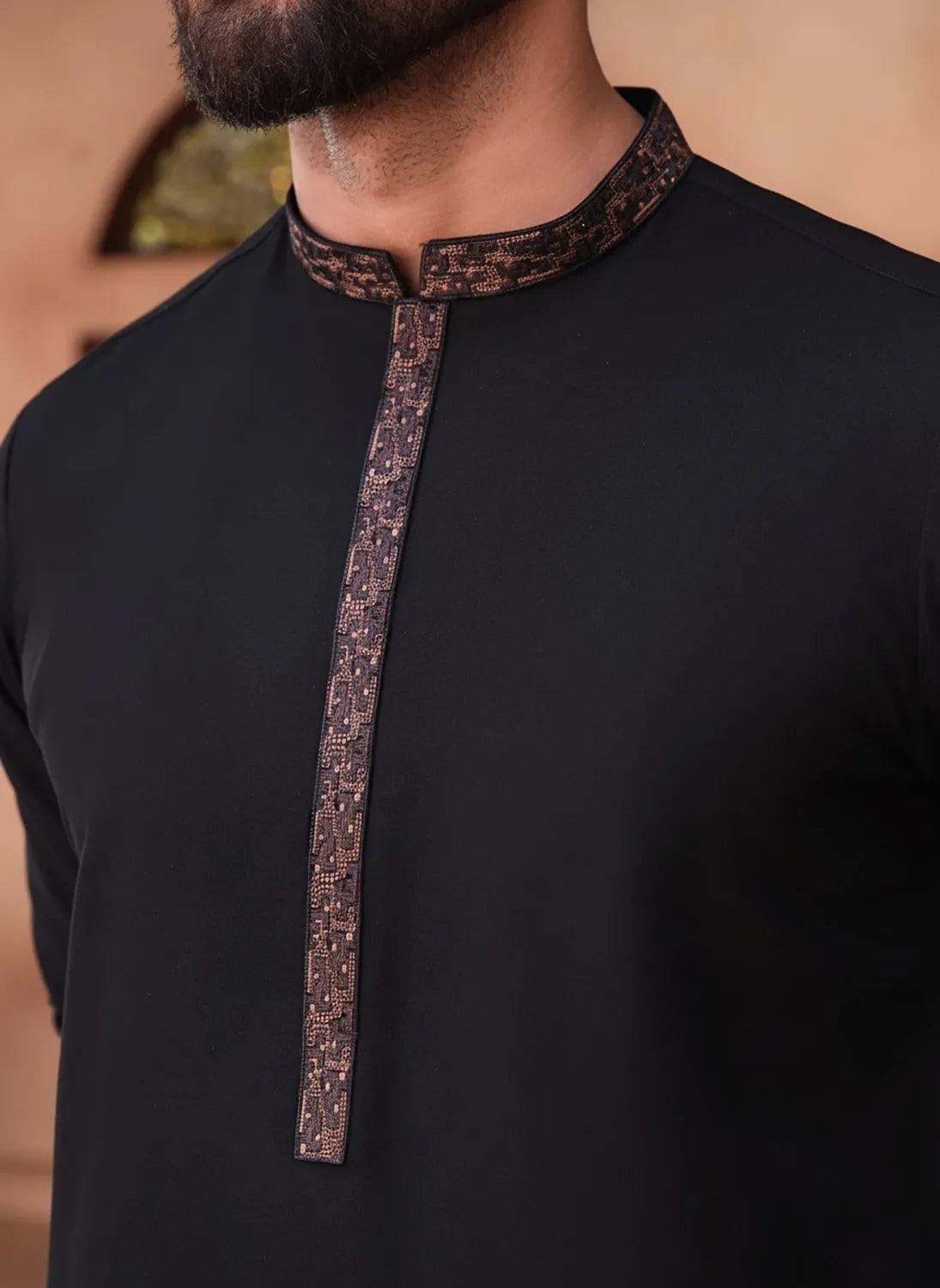 Black Blended Wash and Wear Kurta Pajama