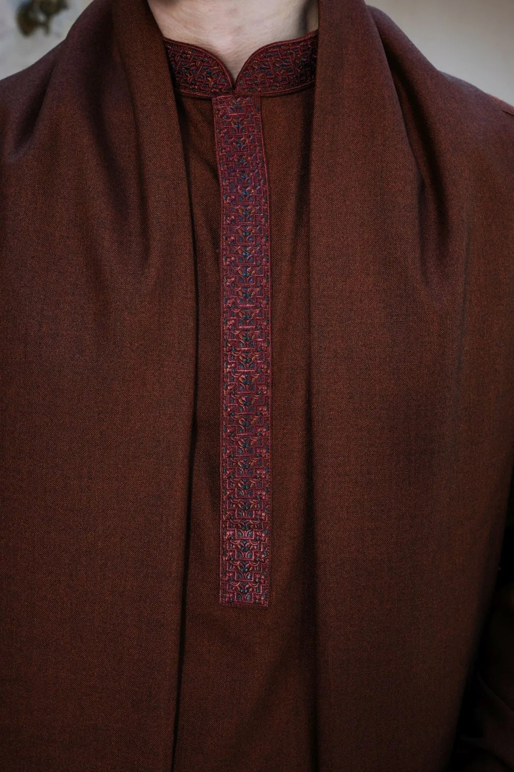 Rust Woolen Shawl Suit