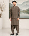 Walnut Brown Kameez Shalwar with Waist Coat