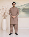 Light Brown Kameez Shalwar with Waist Coat