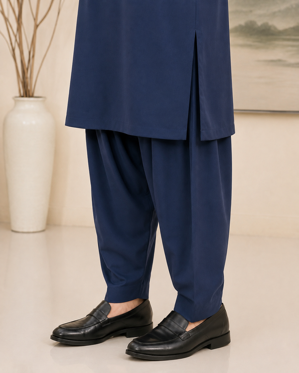 Navy Blue Wash and Wear Kameez Shalwar