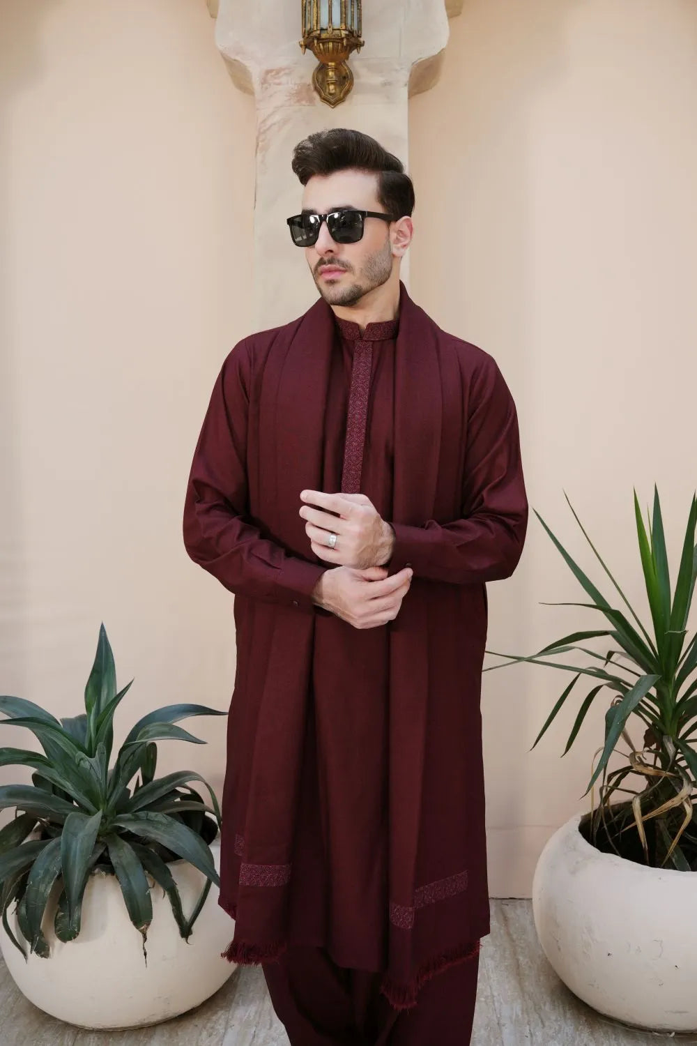 Maroon Woolen Shawl Suit