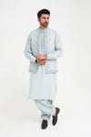 Light Blue Kameez Shalwar with Embroidered Waist Coat