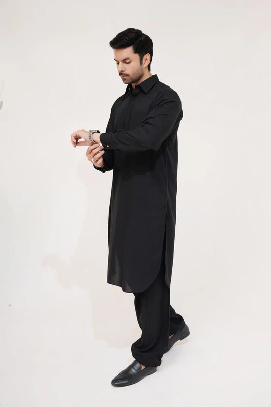 Black Wash and Wear Kameez Shalwar