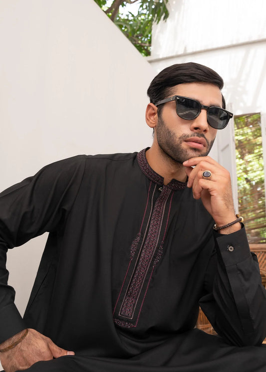 Black Wash and Wear Kameez Shalwar