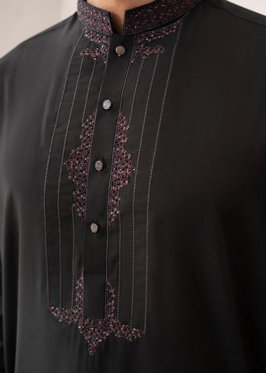 Black Premium Wash and Wear Kameez Shalwar