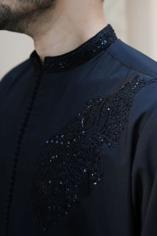 Black Premium Wash and Wear Kameez Shalwar