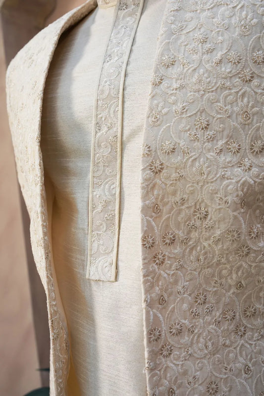 Cream Sherwani Gown with Kurta Pajama