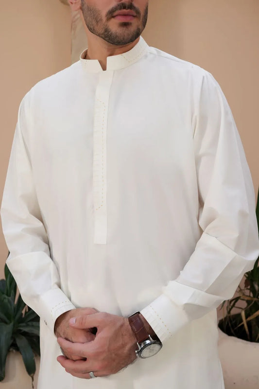 Off-White Wash and Wear Kameez Shalwar