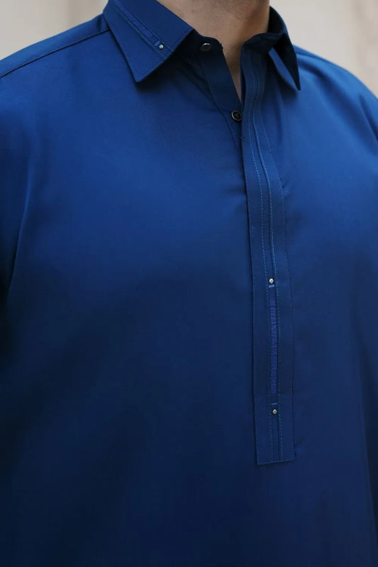 Royal Blue Wash and Wear Kameez Shalwar