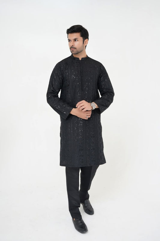 Black Raw Silk Kurta Pajama