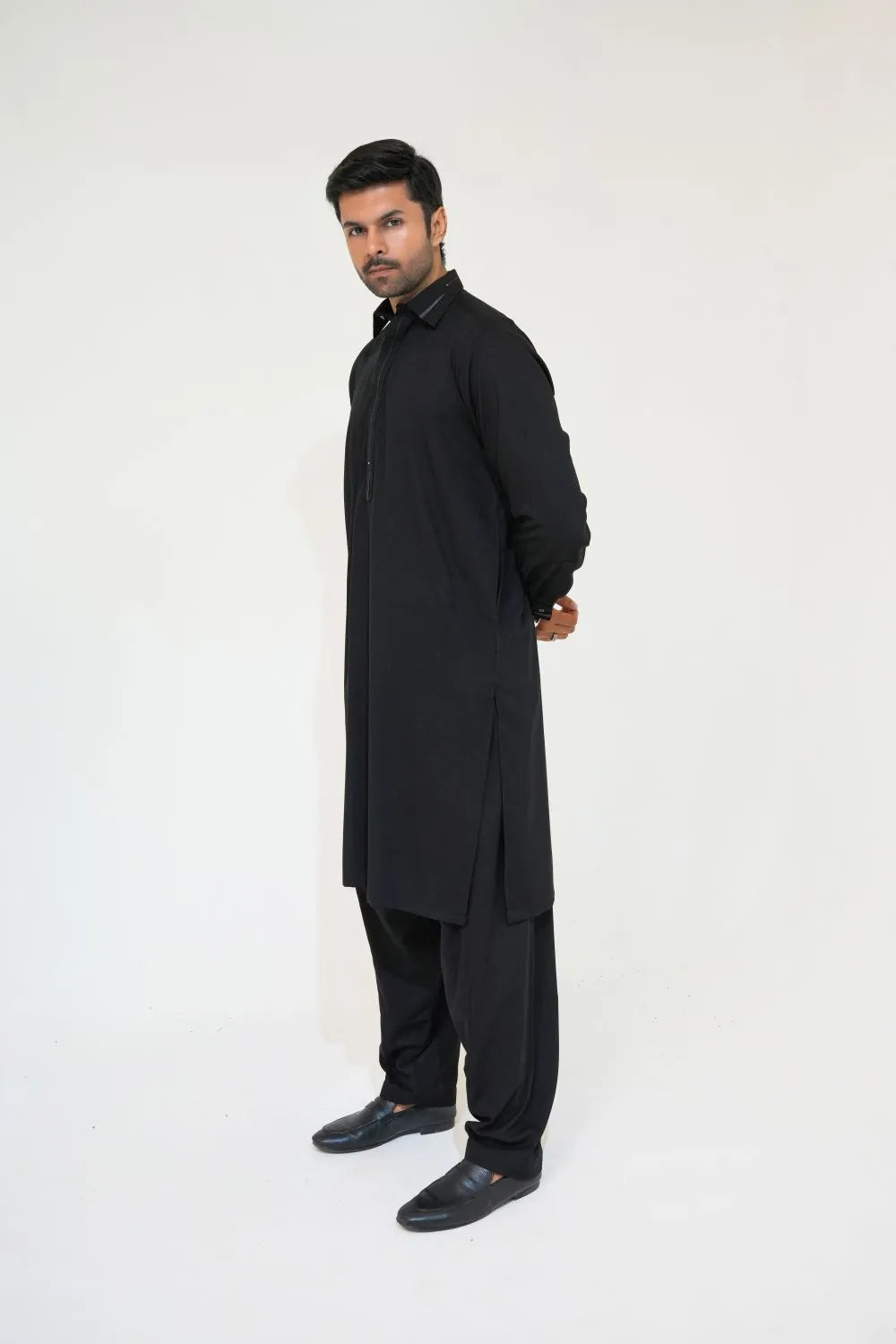 Black Wash and Wear Kameez Shalwar