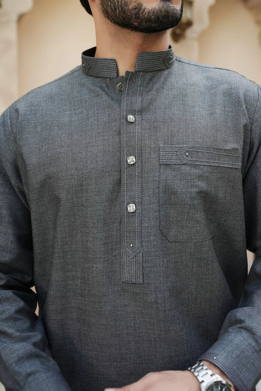 Grey Wash and Wear Kameez Shalwar