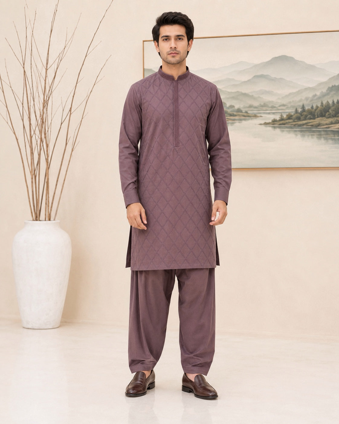 Mauve Cotton Kameez Shalwar