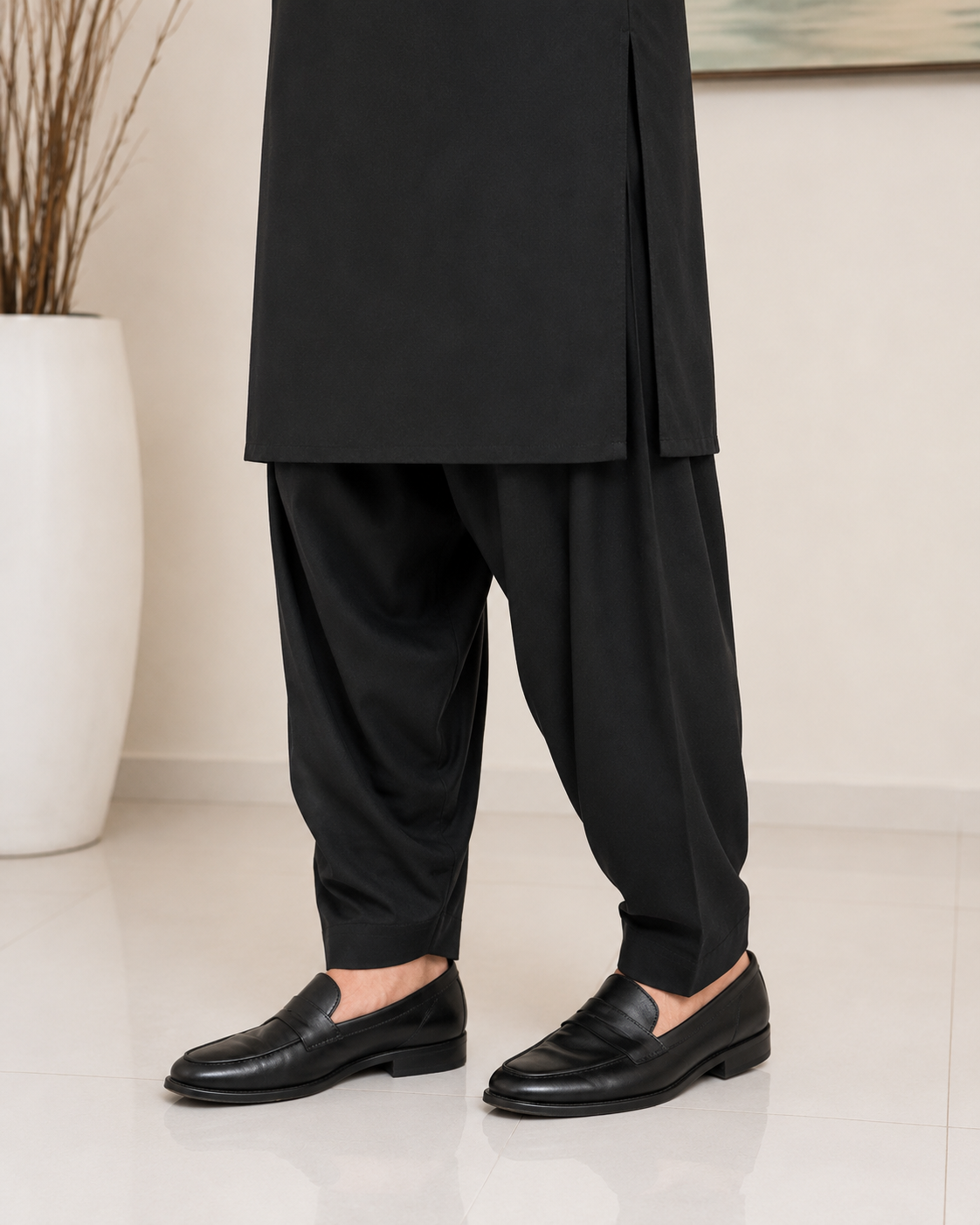 Black Plain Wash and Wear Kameez Shalwar