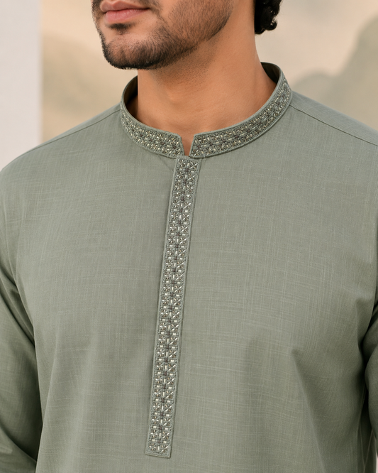 Light Green Wash and Wear Kameez Shalwar