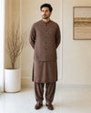 Chocolate Brown Kameez Shalwar with Waist Coat