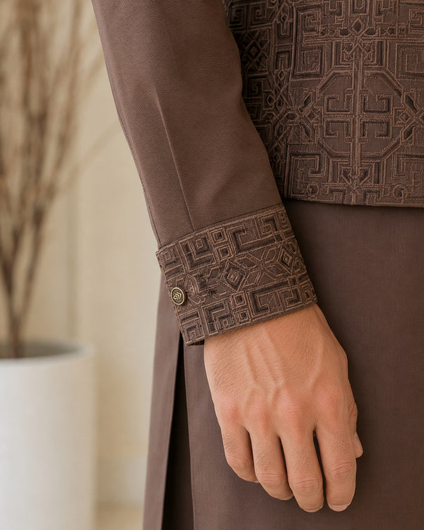 Chocolate Brown Kameez Shalwar with Waist Coat