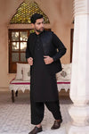Black Kameez Shalwar with Hand Crafted Waist Coat