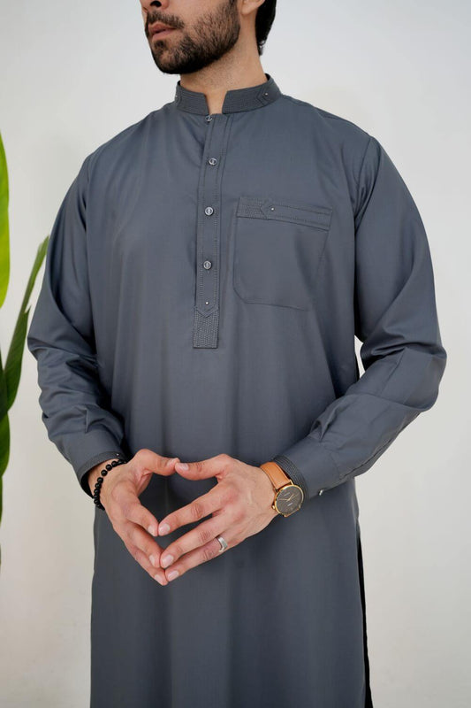 Charcoal Grey Boski Wash and Wear Kameez Shalwar