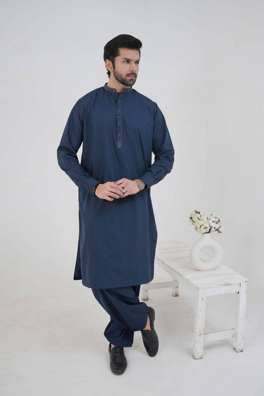 Blue Boski Wash and Wear Kameez Shalwar