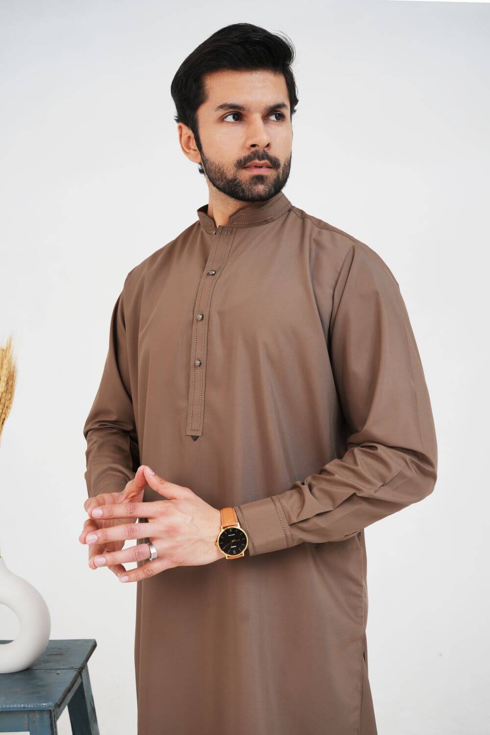 Walnut Brown Boski Wash and Wear Kameez Shalwar