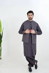 Deep Purple Kameez Shalwar with Embroidered Waist Coat