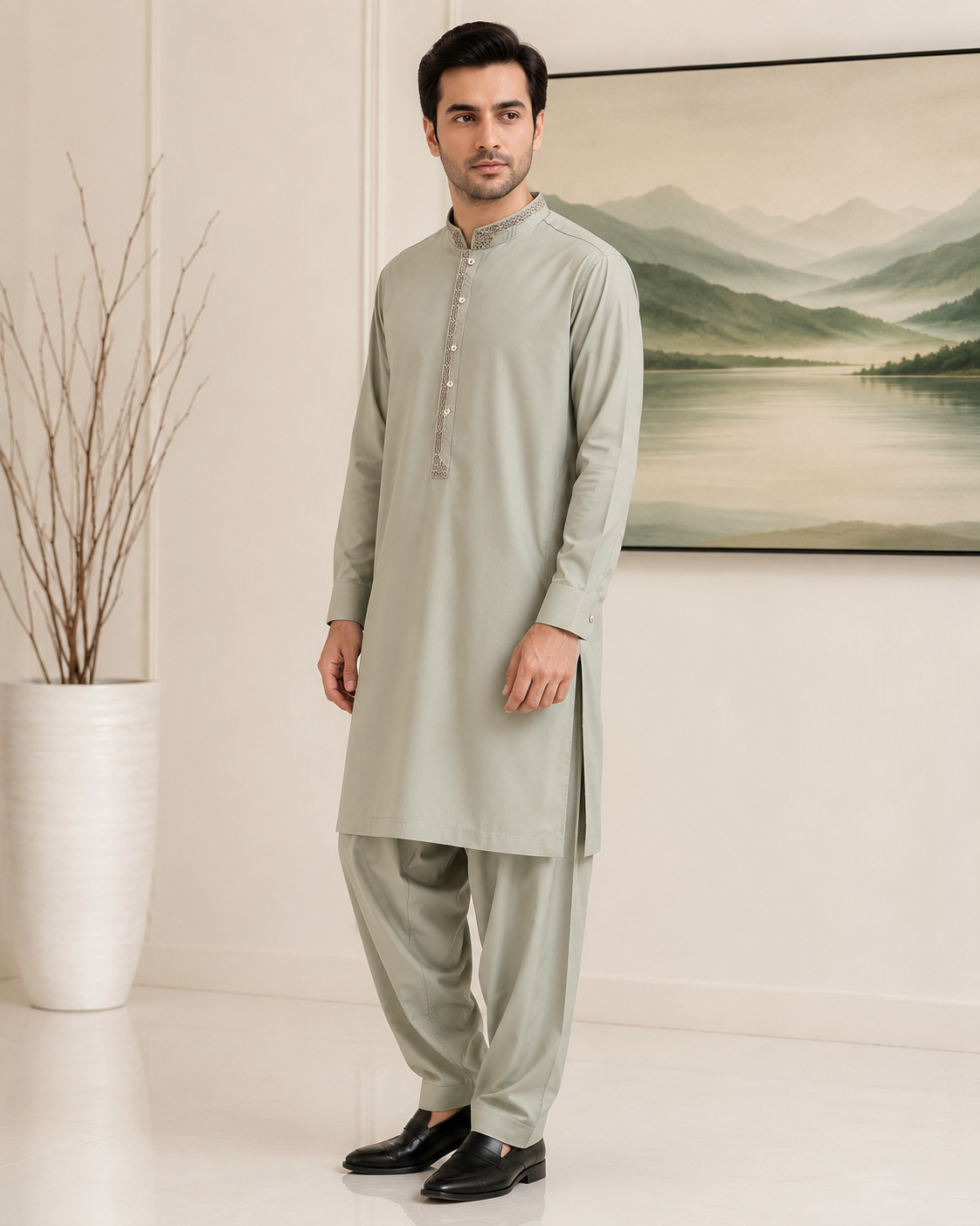 Mint Green Wash and Wear Kameez Shalwar