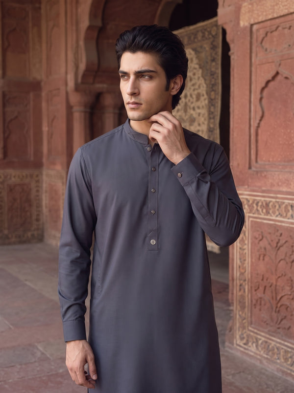 Charcoal Grey Wash and Wear Kameez Shalwar