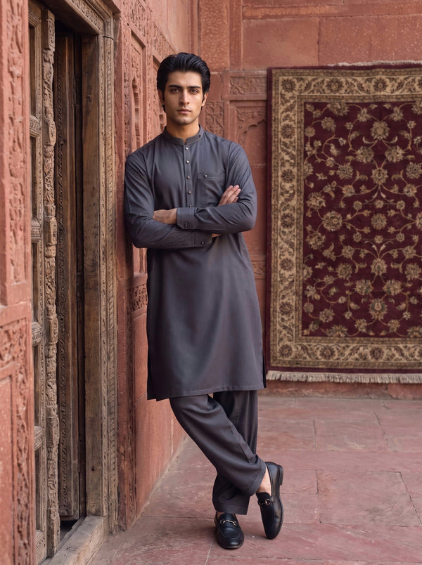 Graphite Grey Winter Blended Wash and Wear Kameez Shalwar