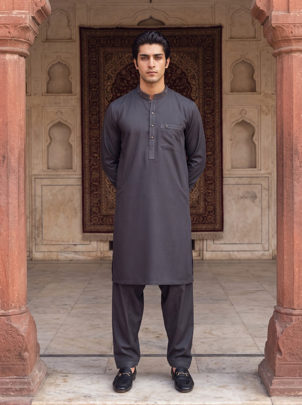 Graphite Grey Winter Blended Wash and Wear Kameez Shalwar