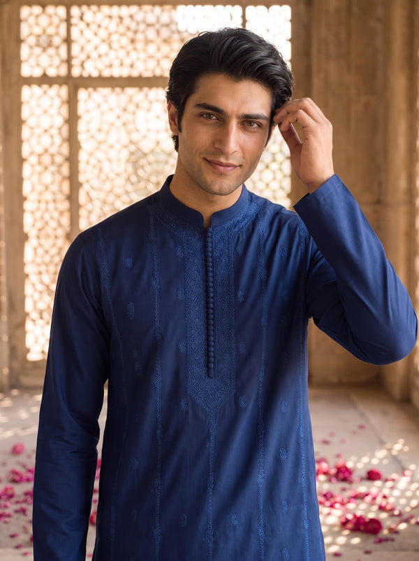 Royal Blue Embroidered Kurta Pajama