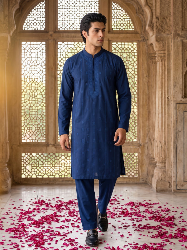 Royal Blue Embroidered Kurta Pajama