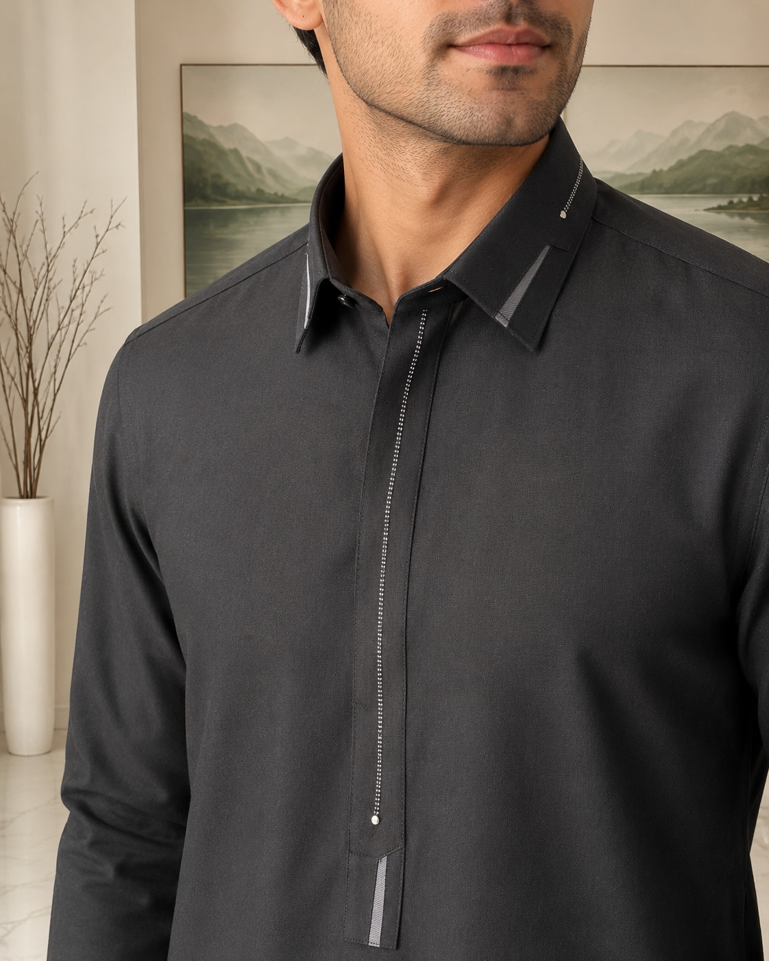 Black Wash and Wear Kameez Shalwar