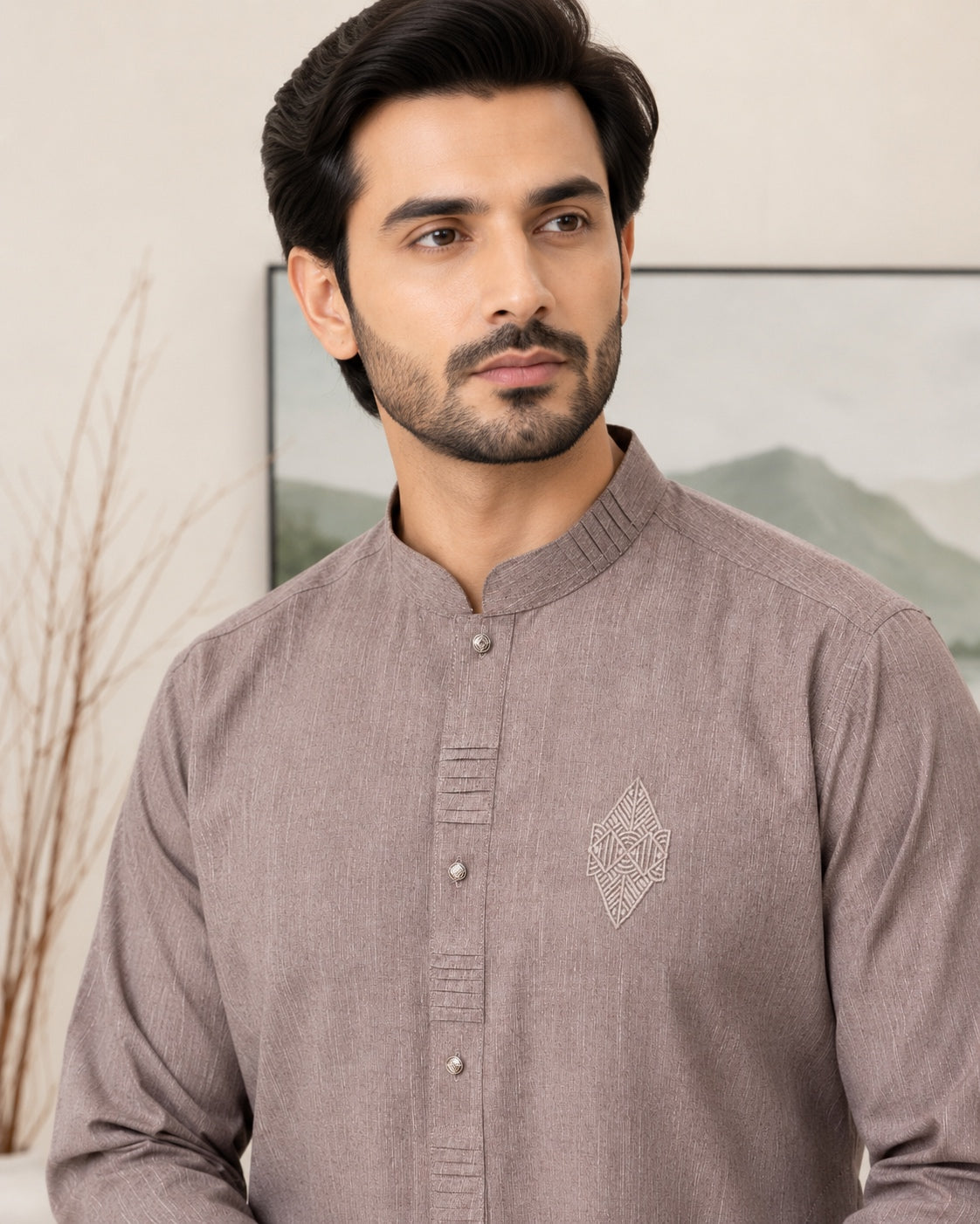 Brown Wash and Wear Kameez Shalwar