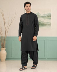 Black Wash and Wear Kameez Shalwar