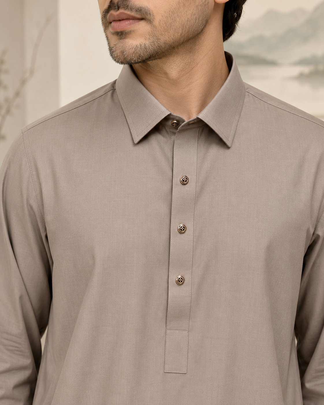 Dusty Beige Wash and Wear Kameez Shalwar