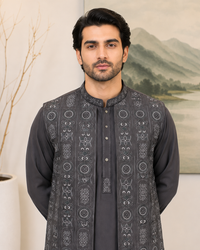 Mauve Kameez Shalwar with Waist Coat