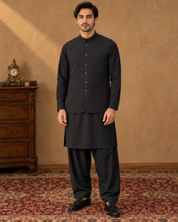 Black Kameez Shalwar with Waist Coat