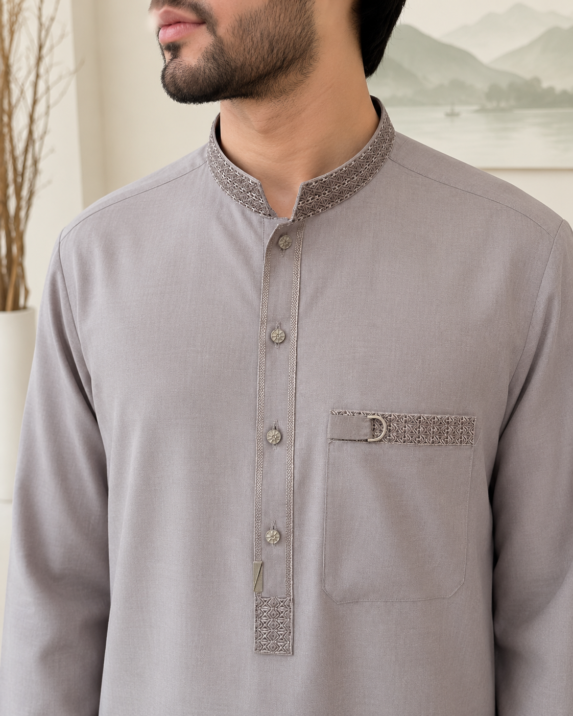 Grey Wash and Wear Kameez Shalwar