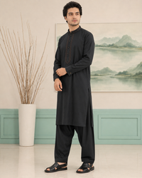 Black Wash and Wear Kameez Shalwar