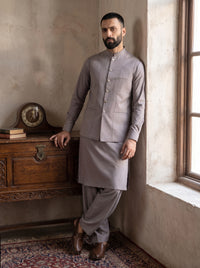 Light Grey Kameez Shalwar with Waist Coat