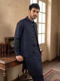 Deep Navy Blue Kameez Shalwar with Waist Coat