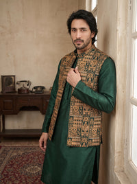 Fancy Green Double Tone Kurta Pajama with Waistcoat