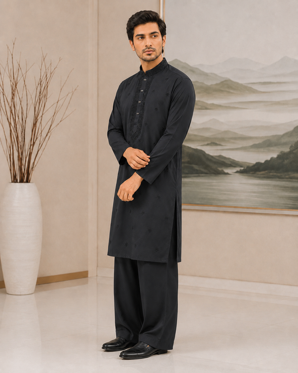 Black Embroidered Kurta Pajama