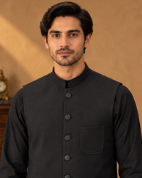 Black Kameez Shalwar with Waist Coat