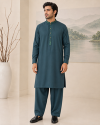 Deep Teal Wash and Wear Kameez Shalwar